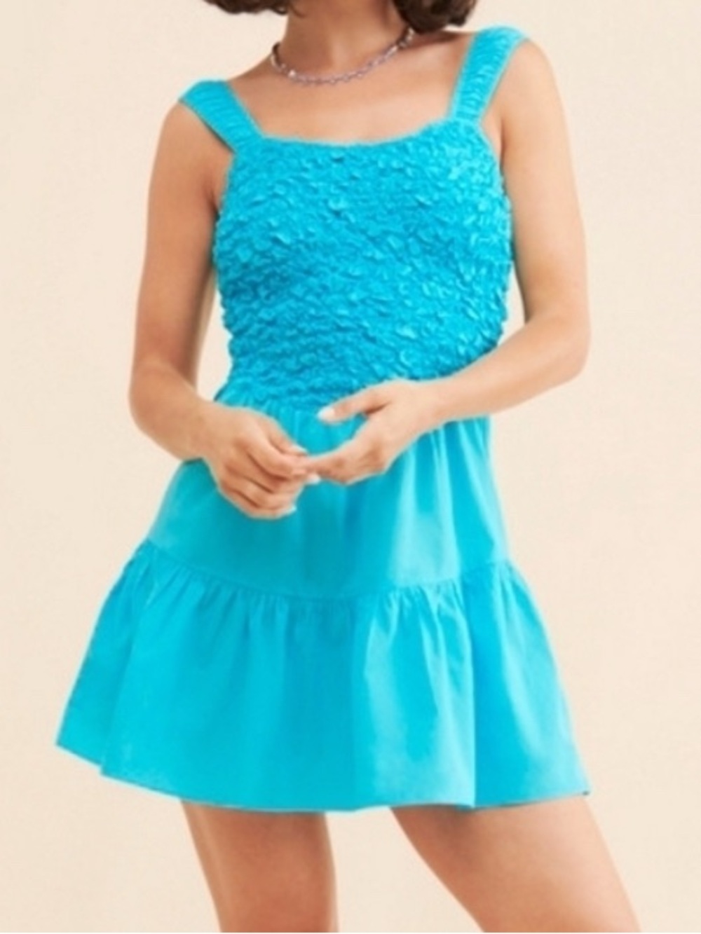 SAYLOR Mariah Smocked Textured Mini Tank Dress, Flounced Hem Blue Size XL